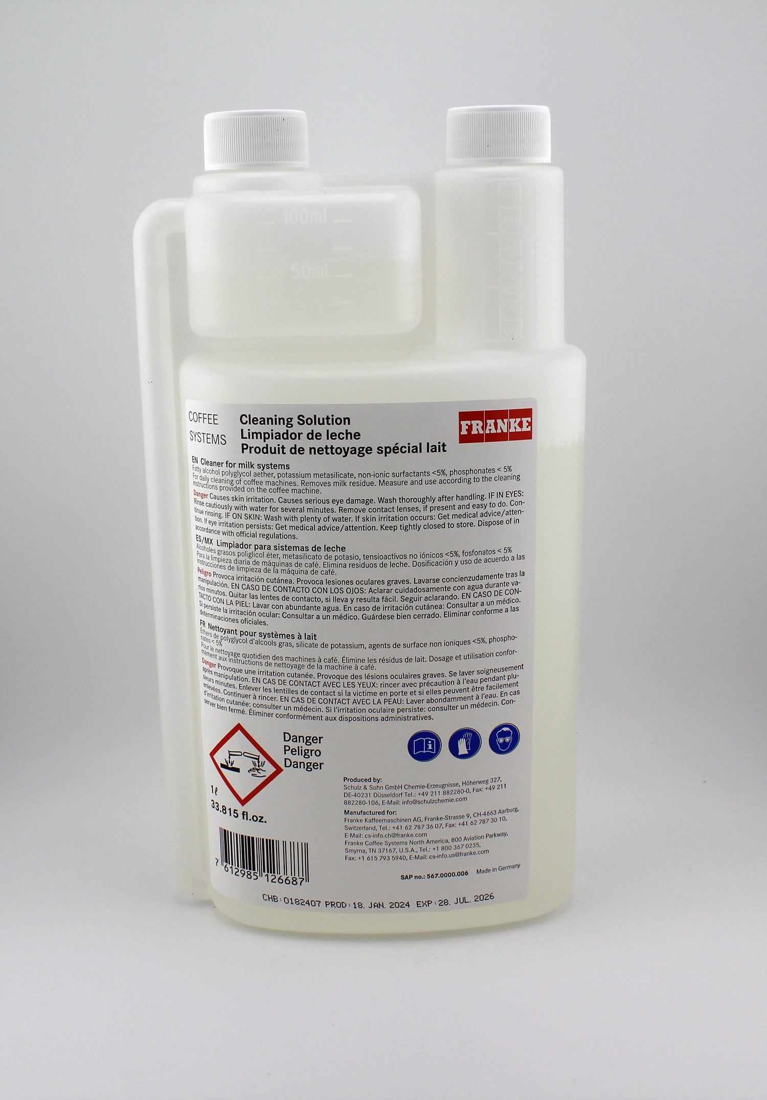 Detergent, Single Bottle f/ Milk Alk Cleaner, 33oz. Bottle Alkaline